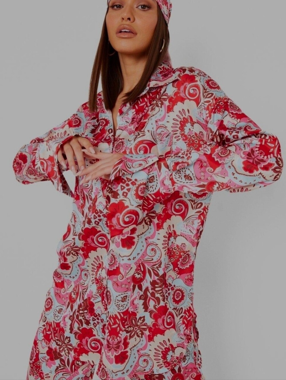 BOOHOO Floral Paisley Wide-Leg Jumpsuit in Pink and Red size Xl - Picture 2 of 3